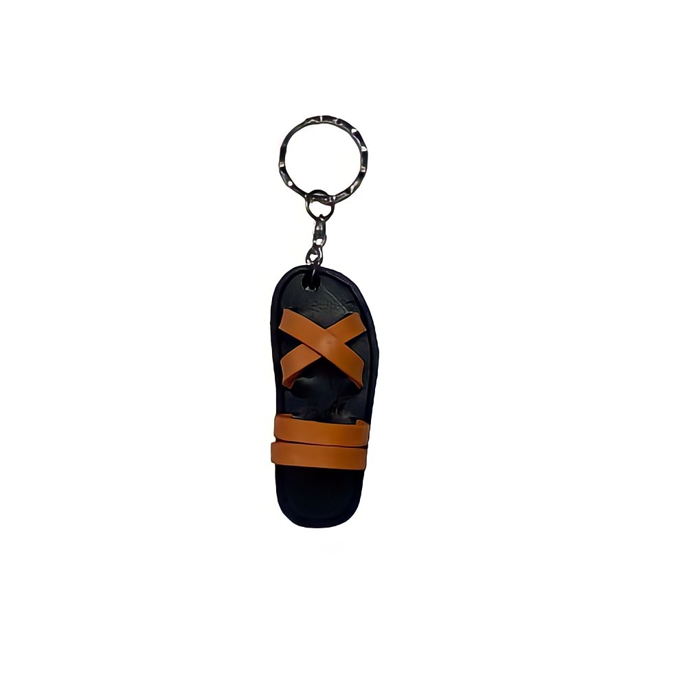 Handmade Recycled Tire Mini Sandal Keychain Set (2pcs) – Orange‑Brown MK006