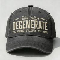 Product Blue Collar Degenerate Embroidered Washed Dad Hat, Still Working Still Dirty Still Broke Cap, Funny Blue Collar Humor Vintage Cotton Baseball Hat For Men & Women