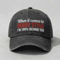 Product Funny Doggy Style Embroidered Washed Dad Hat, Adult Humor Joke Cap, Vintage Distressed Cotton Baseball Hat, Bold Statement Streetwear, Low Profile Adjustable Cap For Men Women