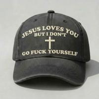 Product Jesus Loves You But I Don’t Hat, Funny Offensive Christian Parody Cap, Dark Humor Religious Quote Embroidered Hat, Vintage Washed Dad Cap, Edgy Meme Faith Hat For Men Women
