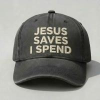 Product Jesus Saves I Spend Hat, Christian Faith Embroidered Cap, Religious Quote Baseball Cap, Washed Vintage Dad Hat, Inspirational Scripture Hat For Men Women, Faith Gift Idea
