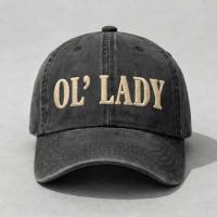Product Ol Lady Embroidered Washed Dad Hat, Vintage Distressed Cotton Baseball Cap, Country Style Western Hat, Minimalist Text Streetwear, Low Profile Adjustable Cap For Men Women